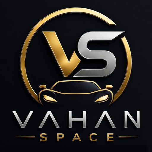 VahanSpace logo — gold and silver VS monogram above a car silhouette